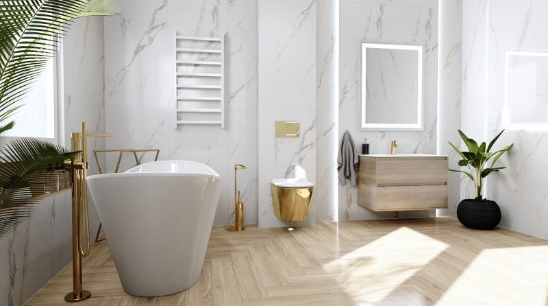 LaVita Sofi Slim Gold/White miska WC z deską wolnoopadającą wisząca bez kołnierza biały-złoty połysk