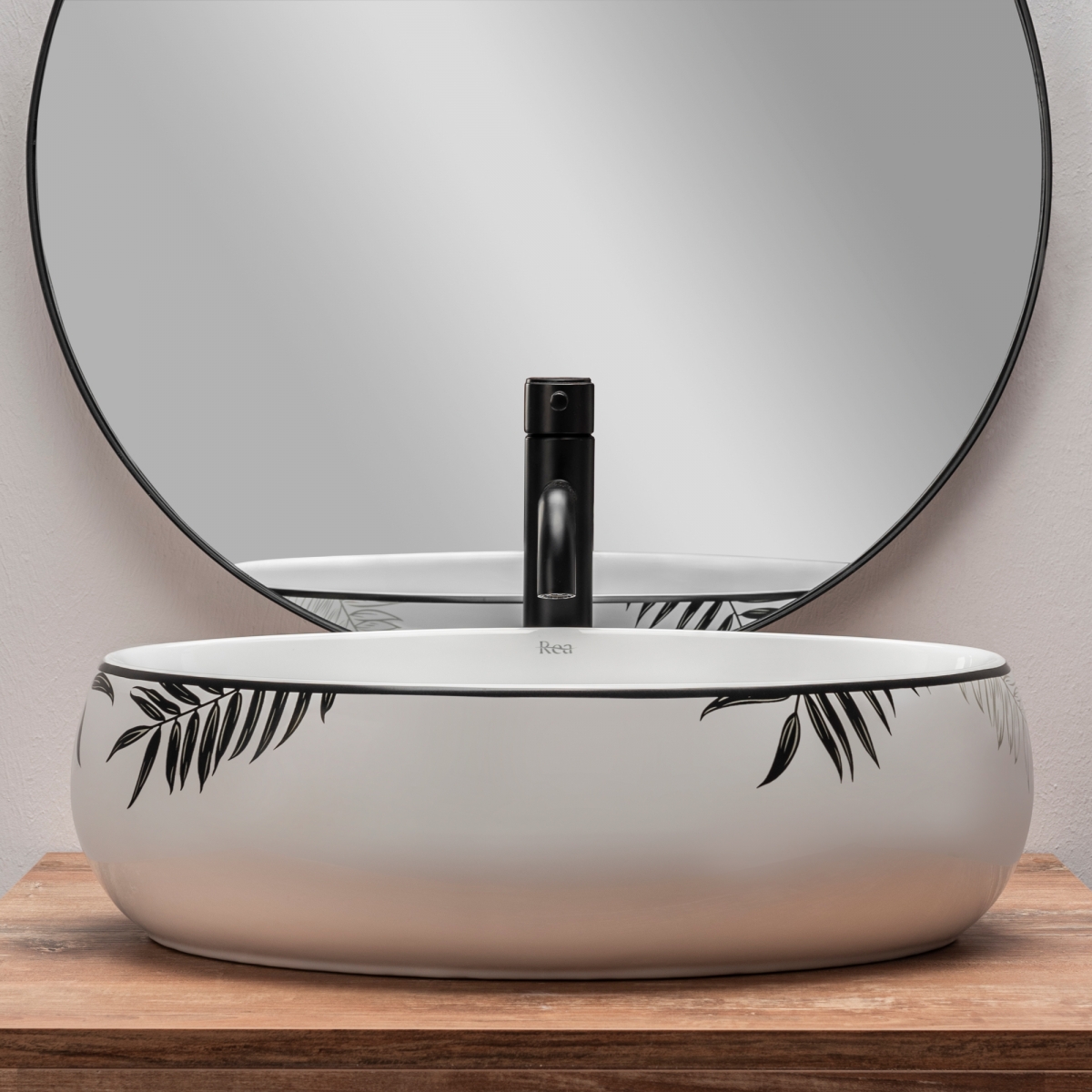 Rea Shila umywalka 46,5x31 cm nablatowa owalna biało/czarna REA-U6655