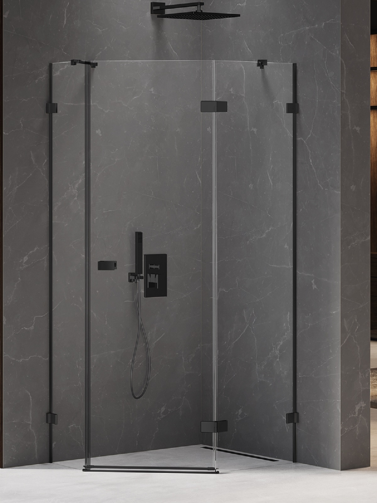 New Trendy Avexa Black kabina prysznicowa 100x80 cm pięciokątna prawa czarny mat/szkło przezroczyste EXK-3880 - Wysyłka w 24h