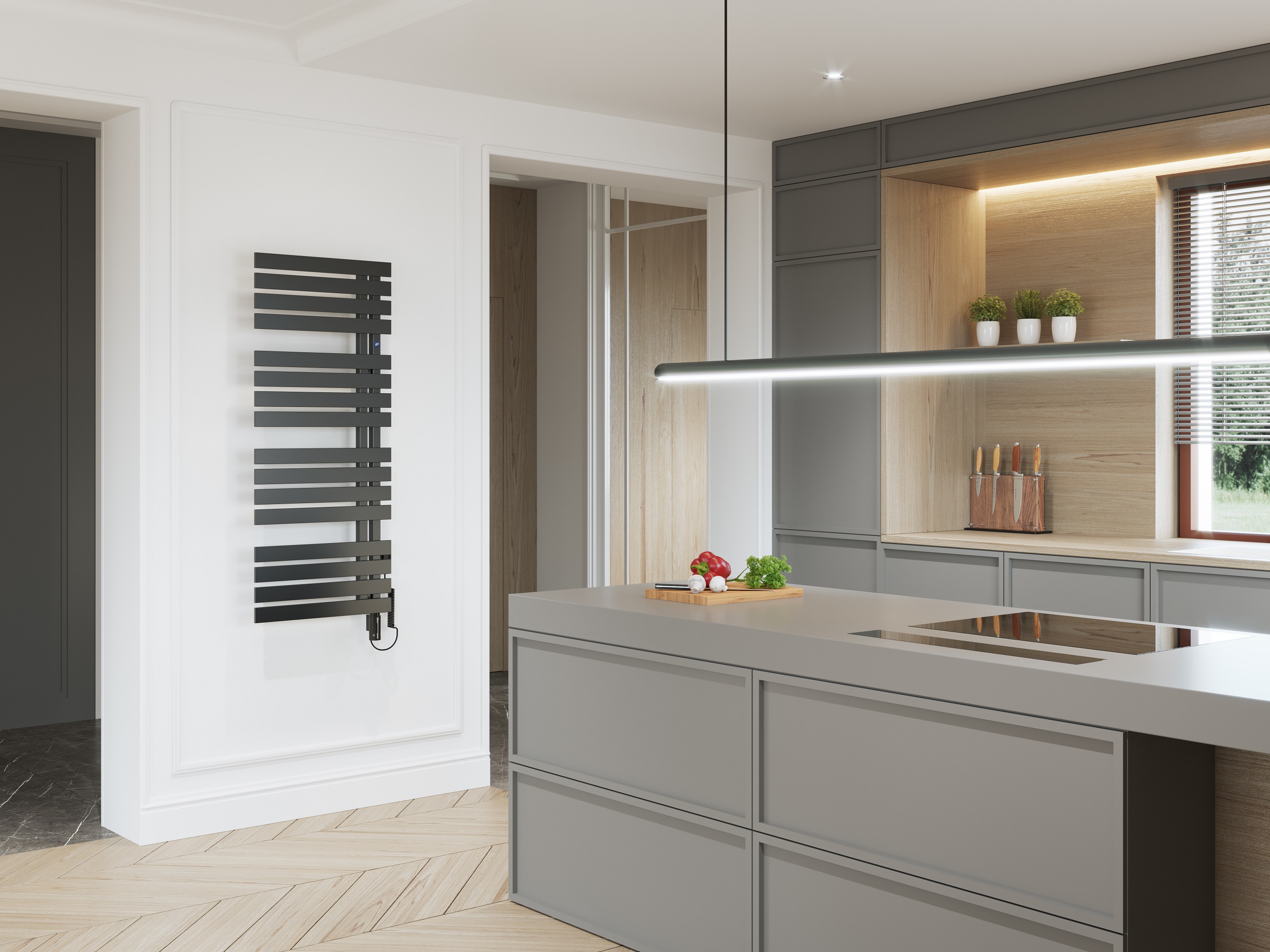 Instal Projekt Pop Star Electro grzejnik elektryczny 150,5x50 cm czarny mat POPSE-50/150C31+GH-06C2