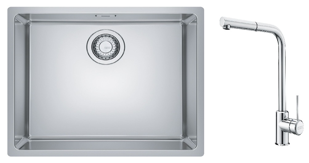 Zestaw Franke Maris zlewozmywak stalowy 50x40 cm z baterią kuchenną Sirius Side jedwab/ chrom (1220543996, 1150668280) - Wysyłka w 24h
