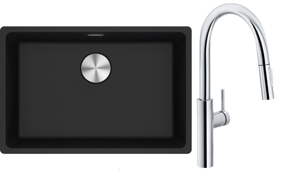 Franke Maris MRG 110-62 zlewozmywak 62x40 cm Fragranite onyx z baterią kuchenną Pescara L Slide-In chrom (1250687257, 1150538940)
