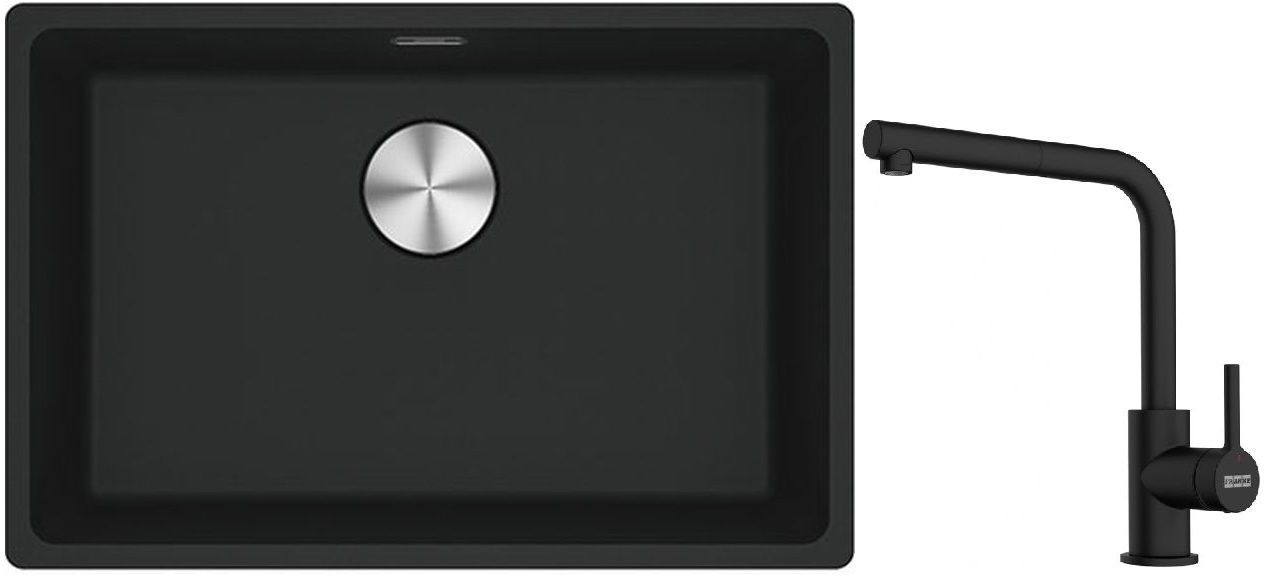 Franke Maris MRG 110-52 zlewozmywak 52x40 cm Fragranite czarny mat z baterią kuchenną Lina czarny mat (1250687252, 1150712435)