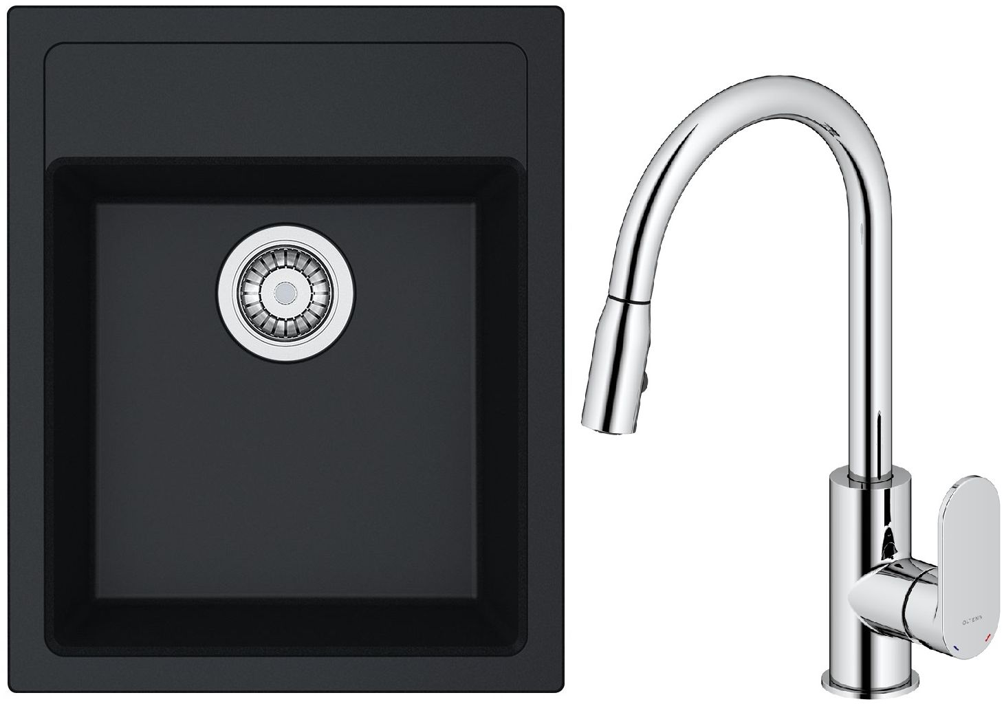 Zestaw Franke Sirius SID 610-40 zlewozmywak 43x53 cm z baterią kuchenną Oltens Lista onyx/chrom (1140496104, 35202100) - Wysyłka w 24h