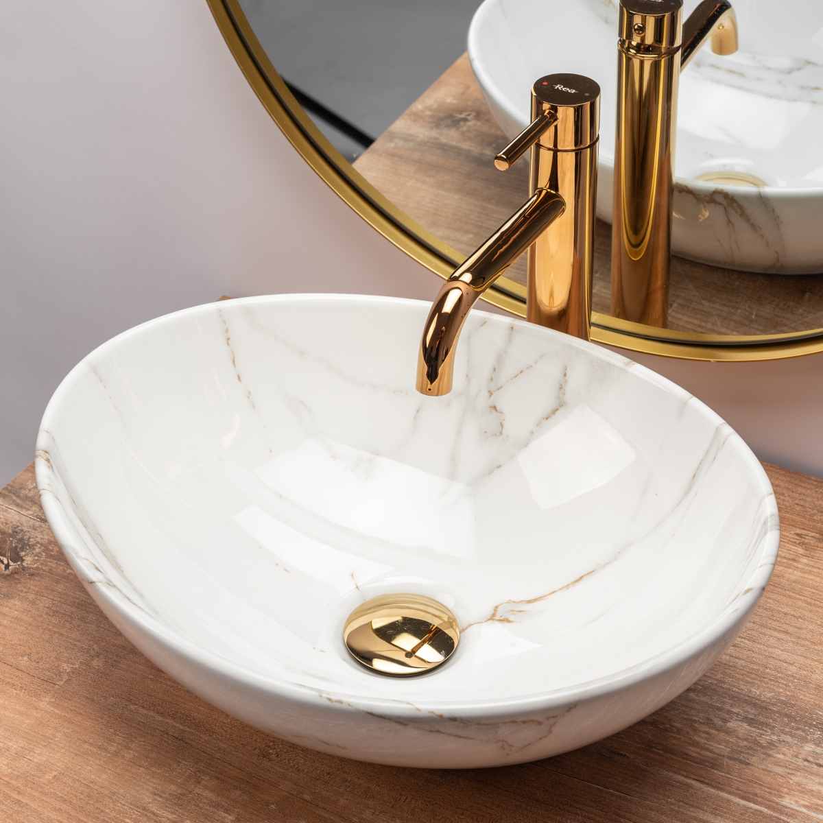 Rea Sofia umywalka 41x33,5 cm owalna nablatowa szary/kamień REA-U6597