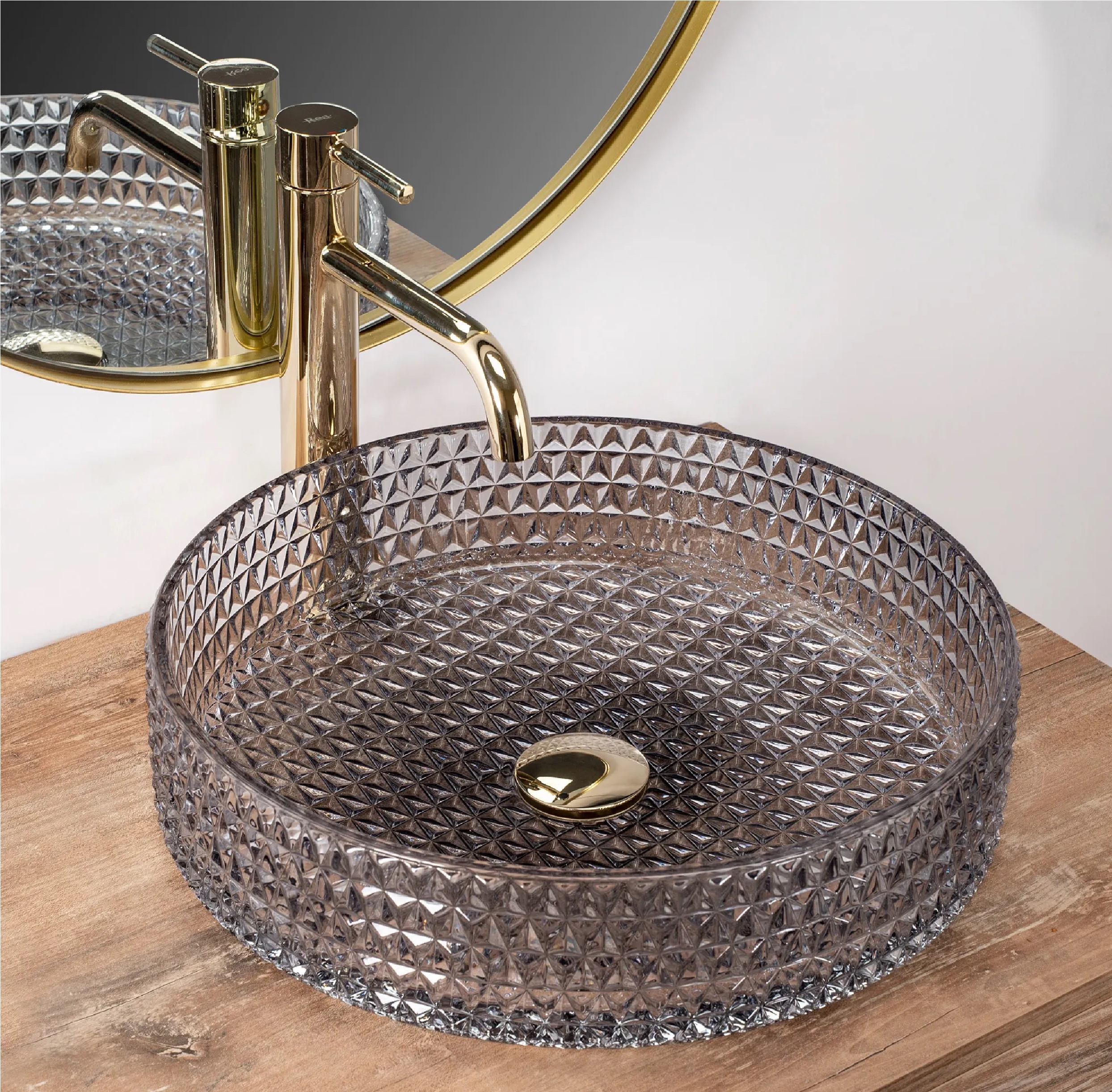 Rea Cristal umywalka 39x39 cm okrągła nablatowa szary REA-U8880