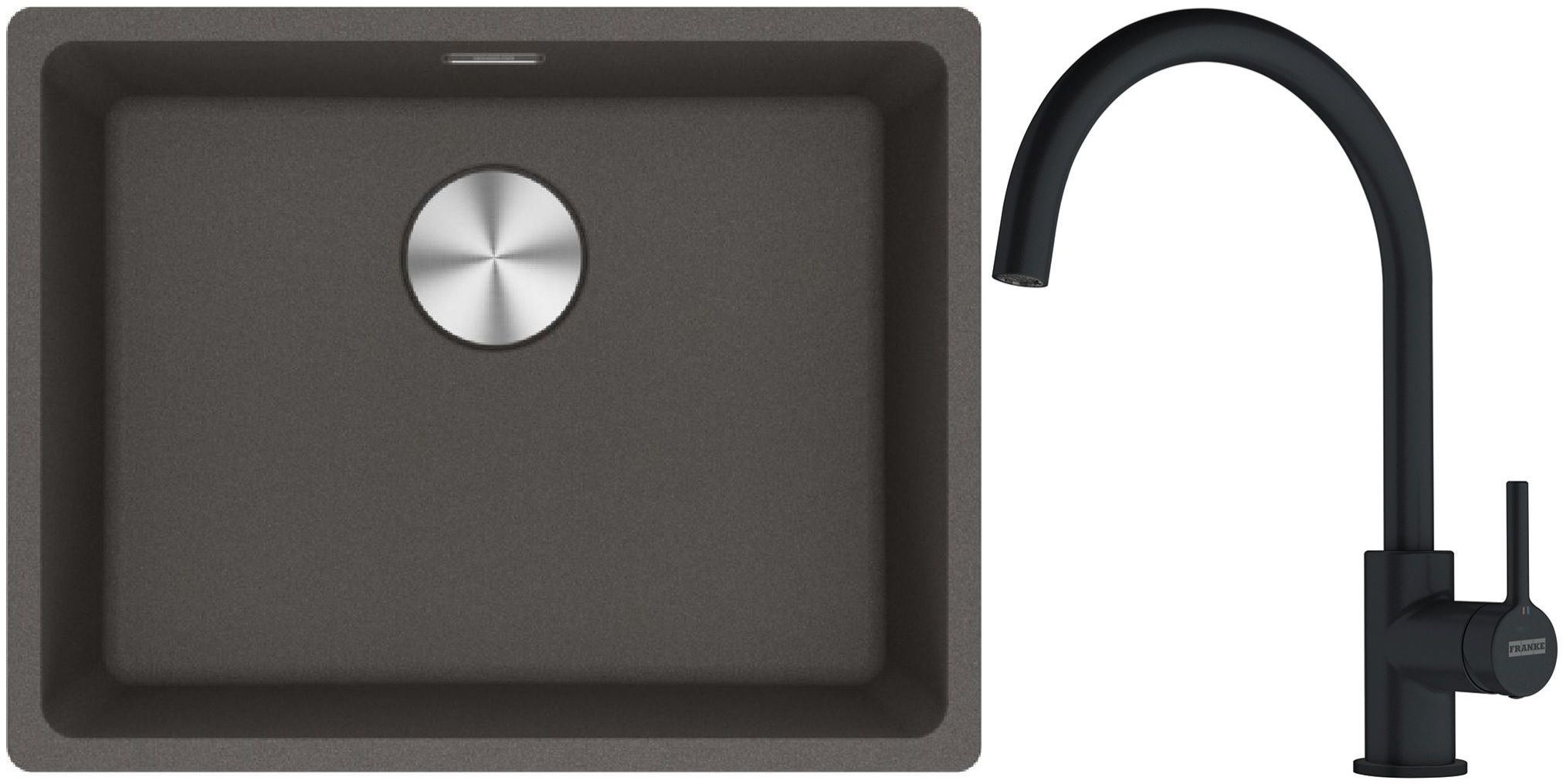 Franke Maris MRG 110-52 zlewozmywak granitowy 55,3x43,3 cm łupkowy szary z baterią kuchenną Lina czarny mat (1250716375, 1150626019)