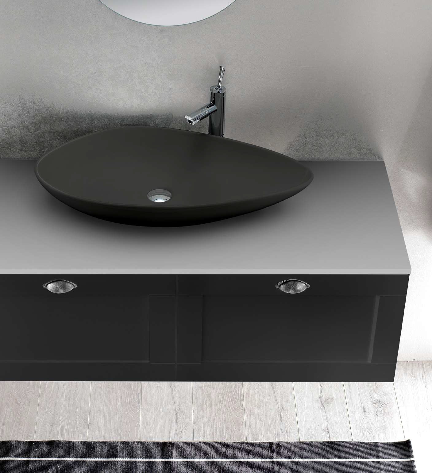 CeraStyle Olive umywalka 75 cm nablatowa asymetryczna antracyt mat 071309-97