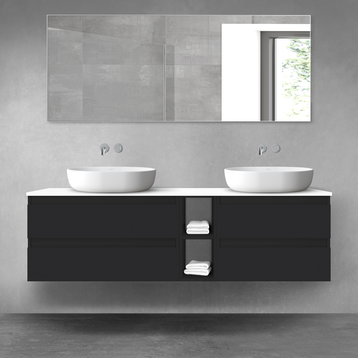 Oltens Vernal zestaw mebli łazienkowych 160 cm z blatem czarny mat/biały połysk 68635300 - Wysyłka w 24h