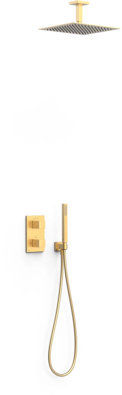 Tres Therm-Box zestaw prysznicowy podtynkowy termostatyczny z deszczownicą złoty mat 24-K 00625003OM