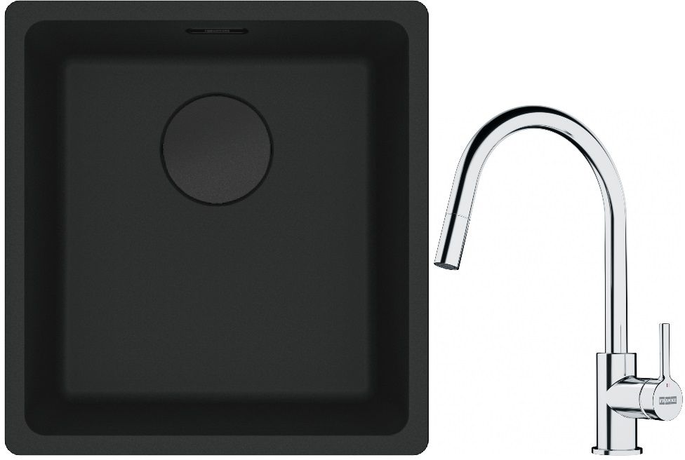 Franke Maris MRG 110-37 zlewozmywak 40x37 cm Fragranit + czarny mat z baterią kuchenną Lina chrom (1250697760, 1150693229) - Wysyłka w 24h
