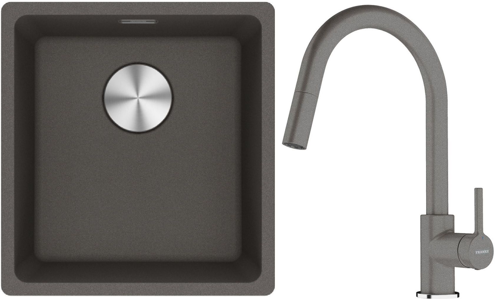 Franke Maris MRG 110-37 zlewozmywak granitowy 43x40 cm łupkowy szary z baterią kuchenną Lina kamienny szary (1250716374, 1150626057)