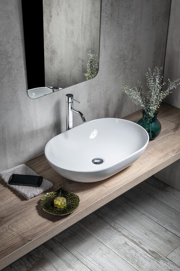 Sapho Balisong umywalka 60x40 cm nablatowa owalna biała WH080