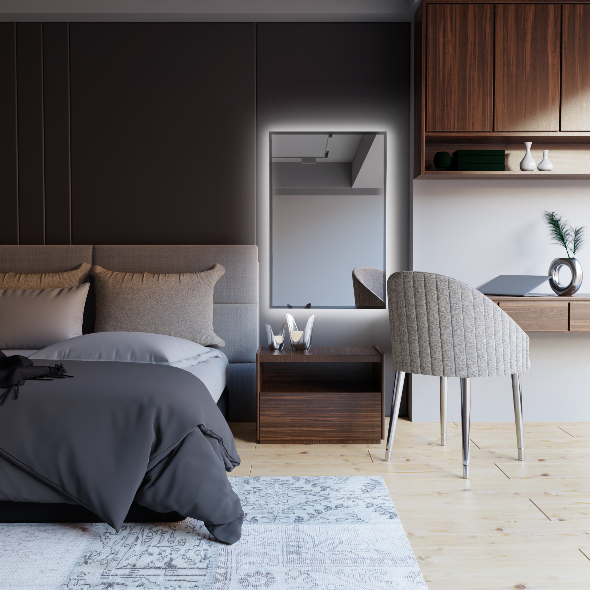 Baltica Design Tiny Border Straight lustro 60x90 cm prostokątne z oświetleniem srebrny