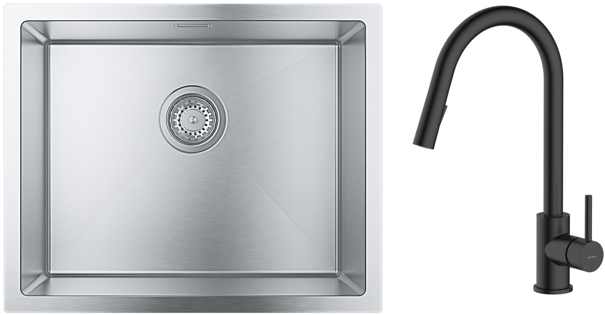 Zestaw Grohe K700 zlewozmywak 55x45 cm z baterią kuchenną Oltens Litla stal szlachetna/czarny mat (35204300, 31726SD0) - Wysyłka w 24h