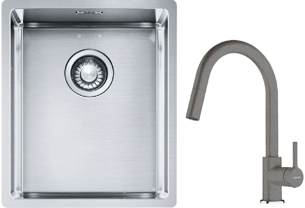 Franke Box BXX 210/110-34 zlewozmywak 38x45 cm stalowy z baterią kuchenną Lina kamienny szary (1270453653, 1150626057)