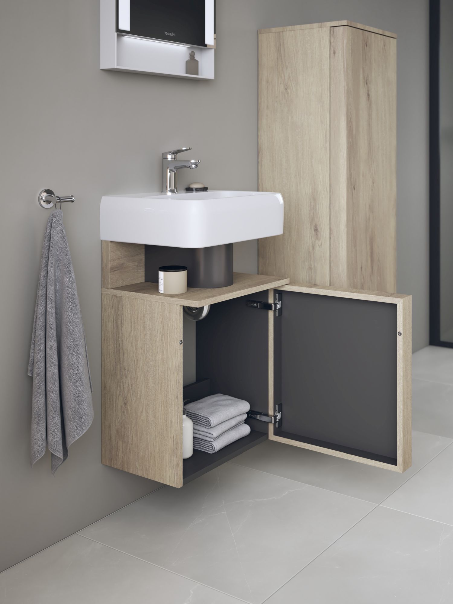 Duravit Qatego szafka 44 cm podumywalkowa wisząca dąb marmurkowy mat QA4076R55550000