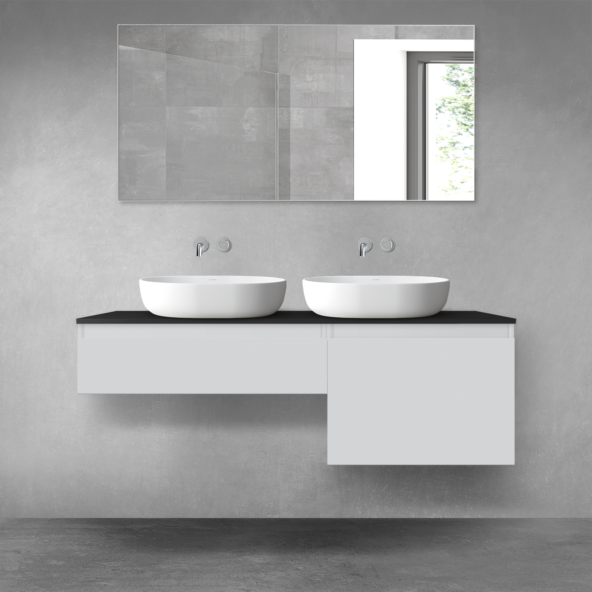 Oltens Vernal zestaw mebli łazienkowych 140 cm z blatem szary mat/czarny mat 68311700 - Wysyłka w 24h