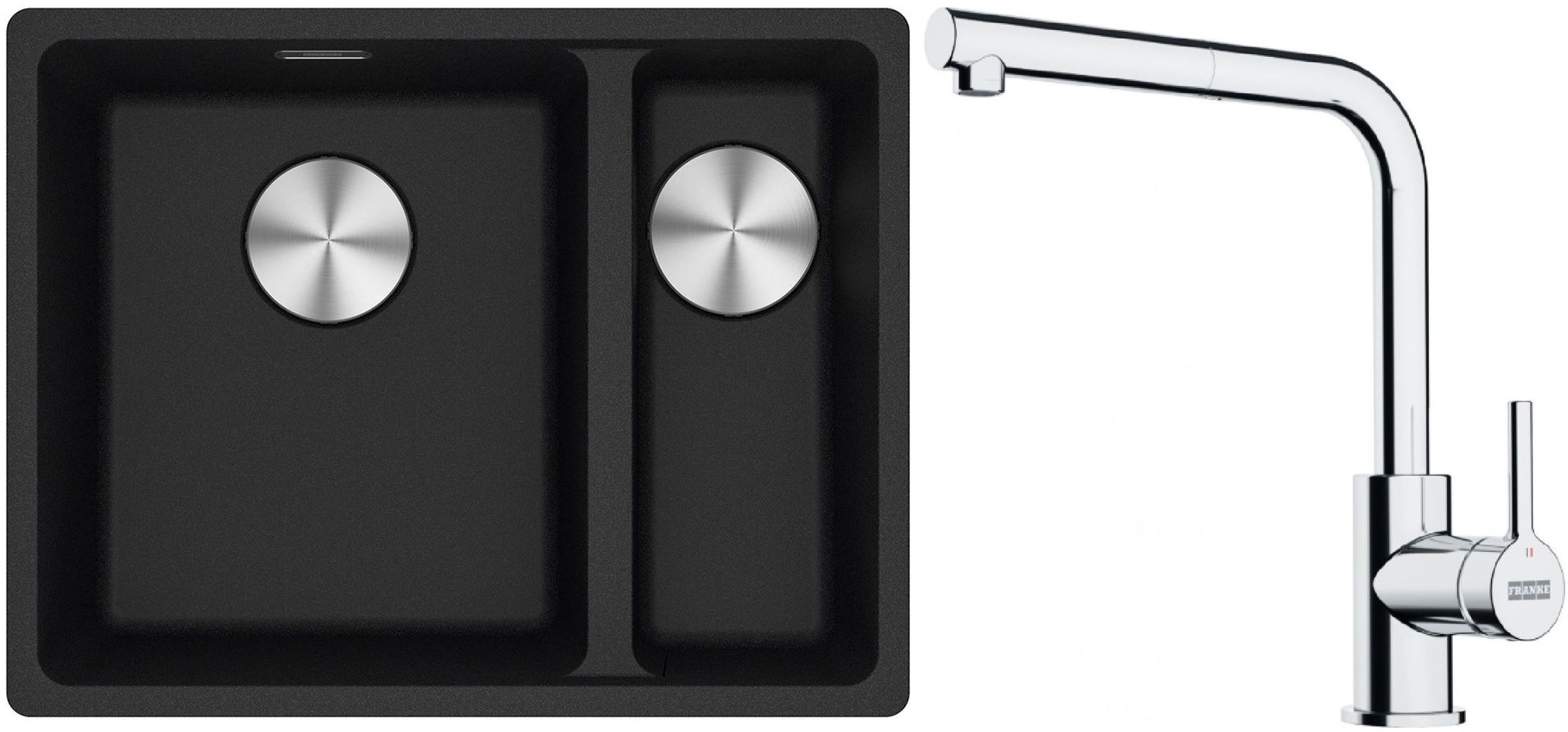 Franke Maris MRG 160-34-15SBR zlewozmywak 52x40 cm Fragranite onyx z baterią kuchenną Lina chrom (1250687265, 1150712420)