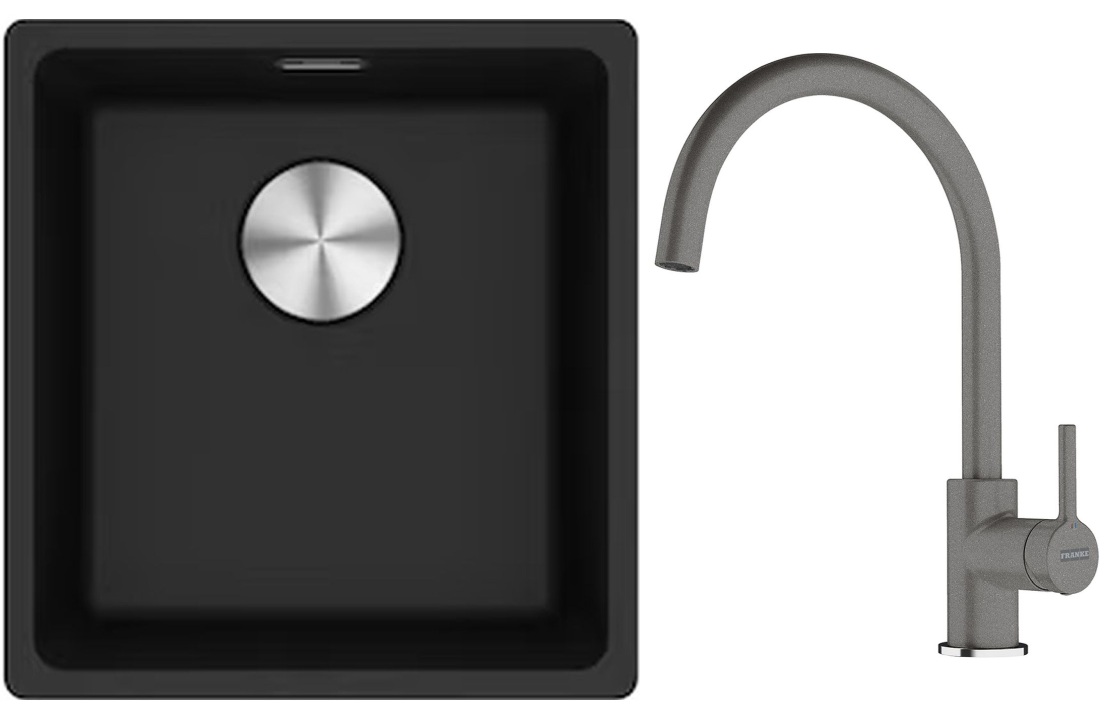 Franke Maris MRG 110-37 zlewozmywak 40x37 cm Fragranite onyx z baterią kuchenną Lina kamienny szary (1250687249, 1150626022)