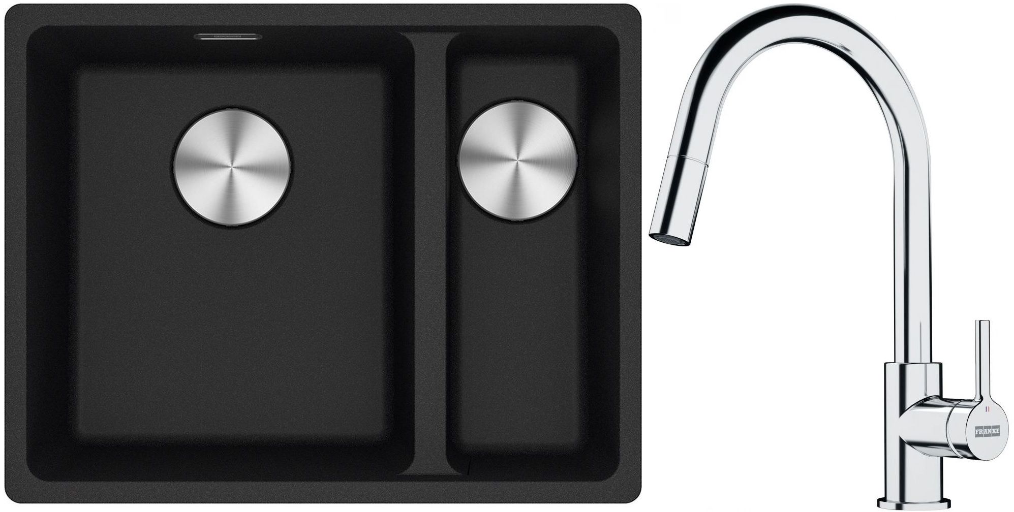 Franke Maris MRG 160-34-15SBR zlewozmywak 52x40 cm Fragranite onyx z baterią kuchenną Lina chrom (1250687265, 1150693229)
