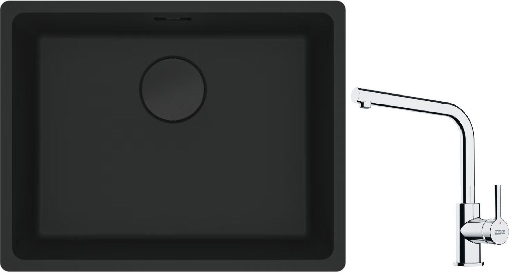 Franke Maris MRG 110-52 zlewozmywak 52x40 cm Fragranite czarny mat z baterią kuchenną Lina chrom (1250697759, 1150693230)