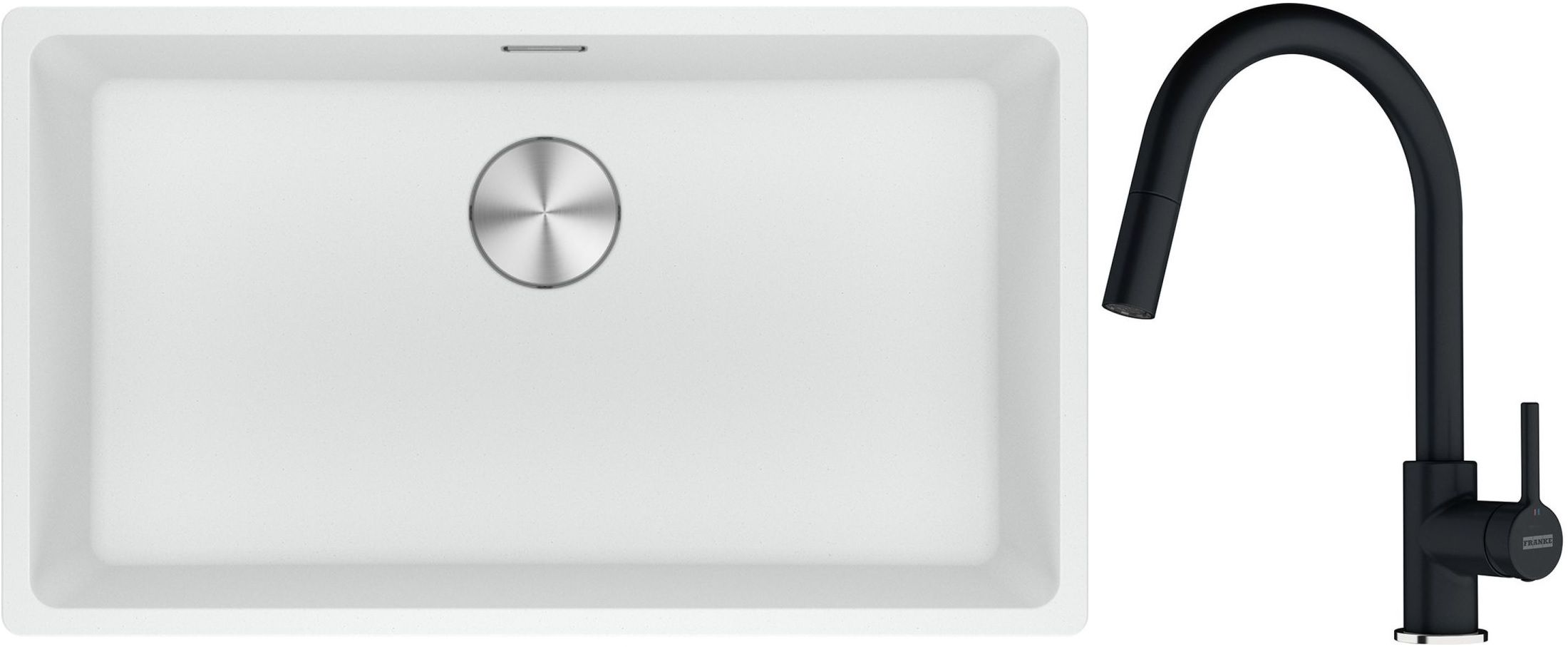 Franke Maris MRG 110-72 zlewozmywak 72x40 cm Fragranite biały polarny z baterią kuchenną Lina onyx (1250687263, 1150626055)