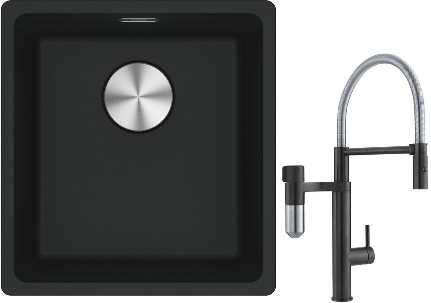 Franke Maris MRG 110-37 zlewozmywak 40x37 cm Fragranite czarny mat z baterią kuchenną Vital Semi-Pro czarny mat/stal (1250687248, ...