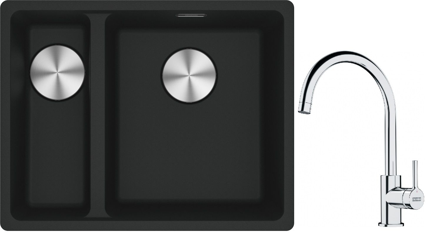 Franke Maris MRG 160-34-15SBL zlewozmywak 52x40 cm Fragranite czarny mat z baterią kuchenną Lina chrom (1250687268, 1150693228)
