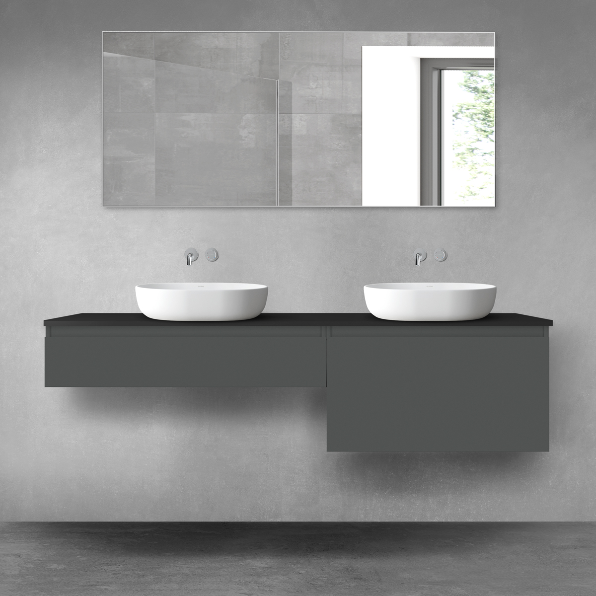 Oltens Vernal zestaw mebli łazienkowych 180 cm z blatem grafit mat/czarny mat 68586400 - Wysyłka w 24h