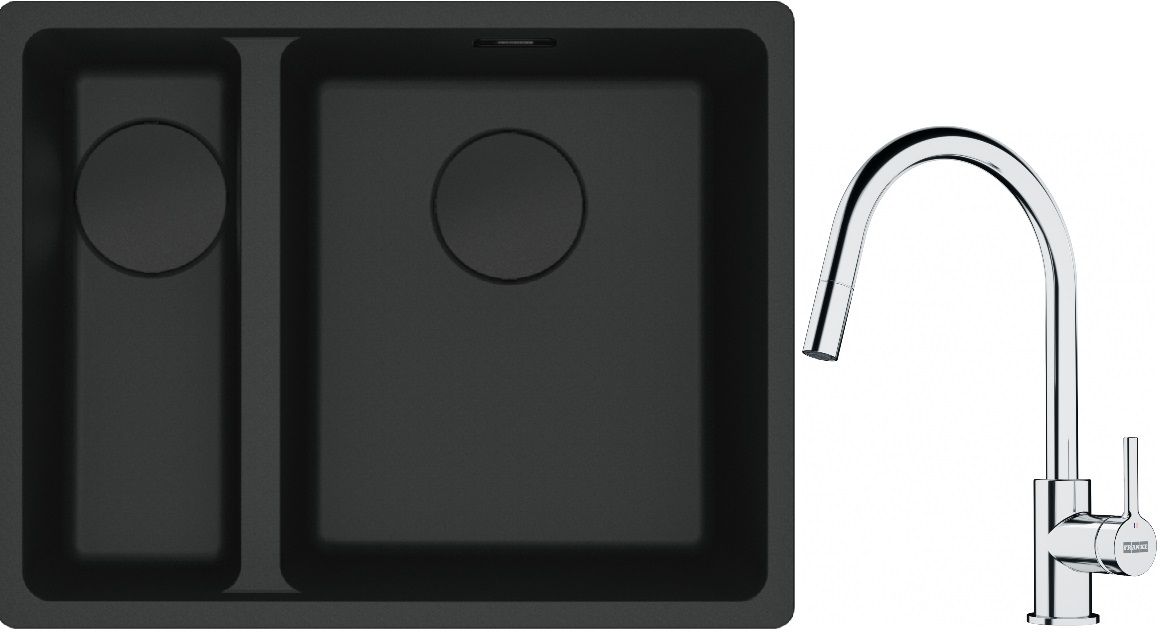 Franke Maris MRG 160-34-15SBL zlewozmywak 52x40 cm Fragranite czarny mat z baterią kuchenną Lina chrom (1250697756, 1150693229) - Wysyłka w 24h