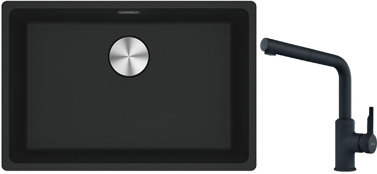 Franke Maris MRG 110-52 zlewozmywak 52x40 cm Fragranite z baterią kuchenną Urban czarny mat (1250687252, 1150627523) - Wysyłka w 24h