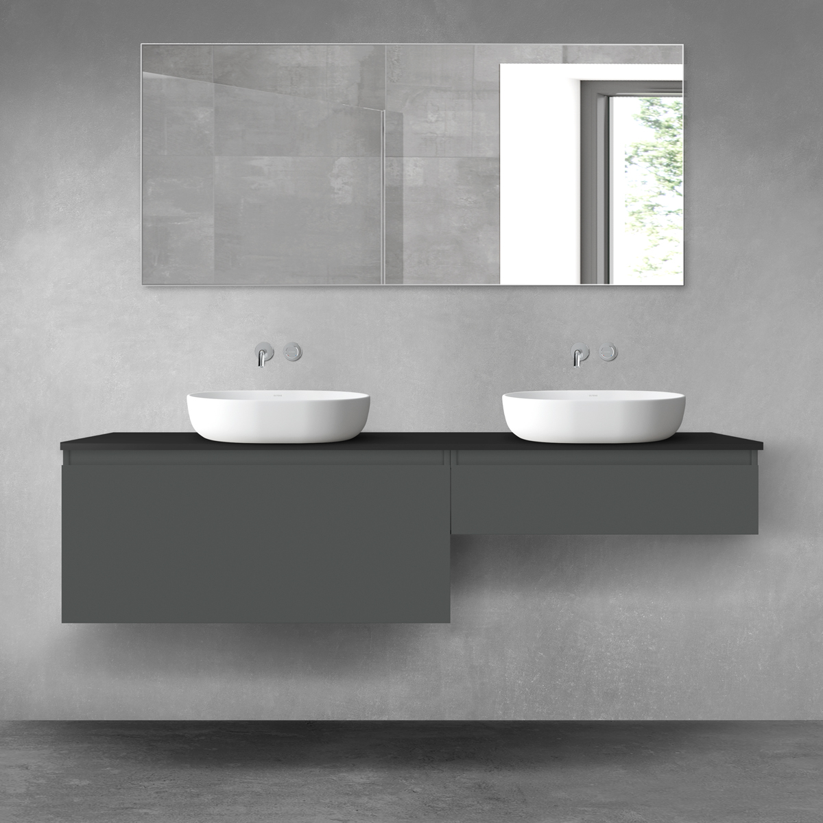 Oltens Vernal zestaw mebli łazienkowych 180 cm z blatem grafit mat/czarny mat 68584400 - Wysyłka w 24h