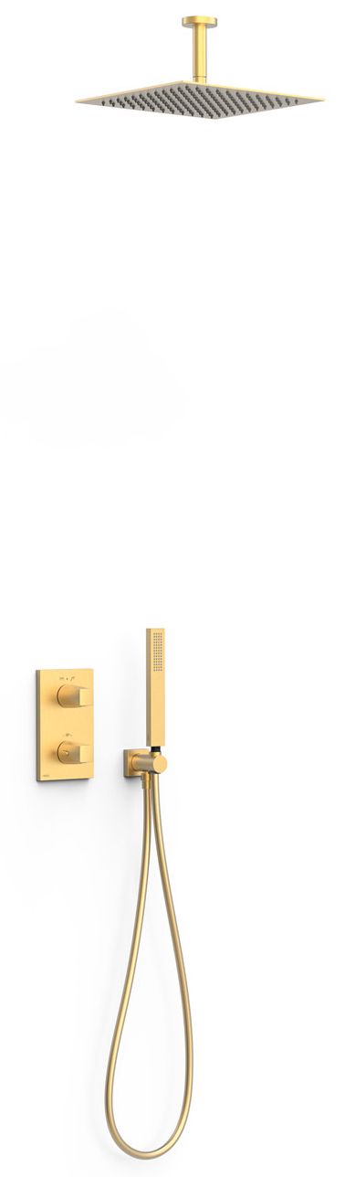 Tres Therm-Box zestaw prysznicowy podtynkowy termostatyczny z deszczownicą złoty mat 24-K 21125003OM