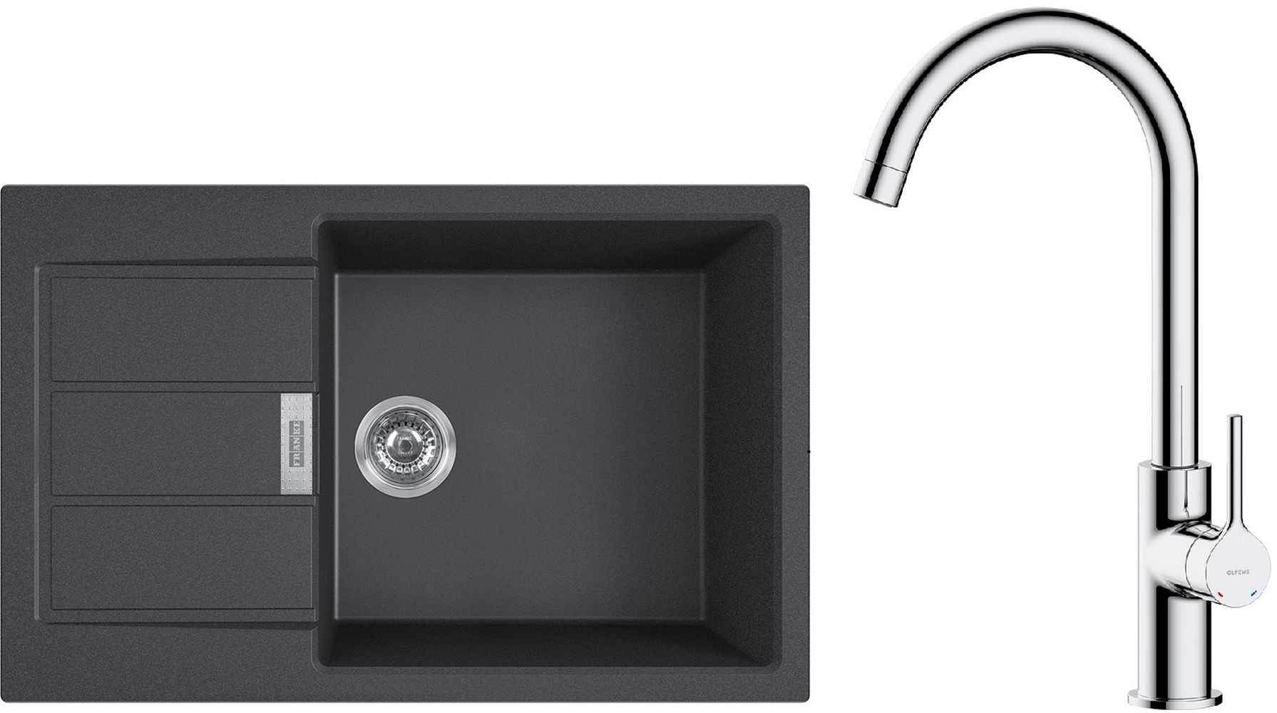 Zestaw Franke Sirius 2.0 S2D 611-78 XL zlewozmywak 78x50 cm z baterią kuchenną Oltens Skafta onyx/chrom (1430618577, 35206100) - Wysyłka w 24h