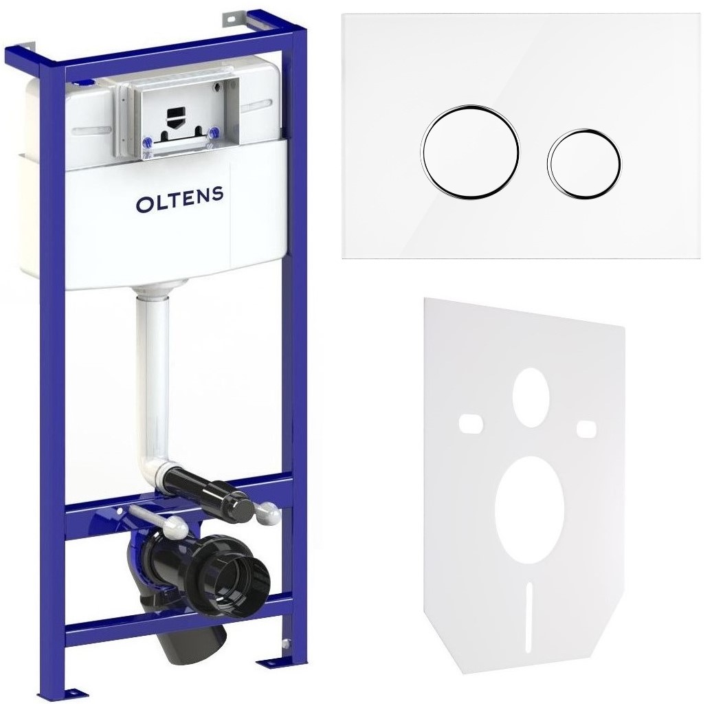 Oltens Triberg stelaż podtynkowy do WC z przyciskiem spłukującym szklanym Lule chrom/biały (50001000, 57201000, 49301000) - Wysyłka w 24h