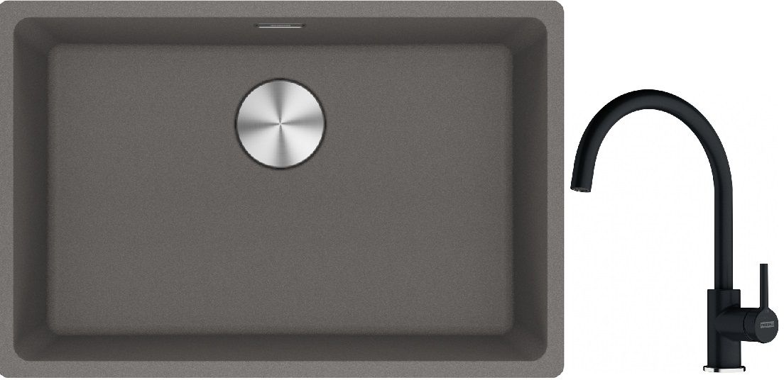 Franke Maris MRG 110-62 zlewozmywak 62x40 cm Fragranite kamienny szary z baterią kuchenną Lina onyx (1250687258, 1150626020)