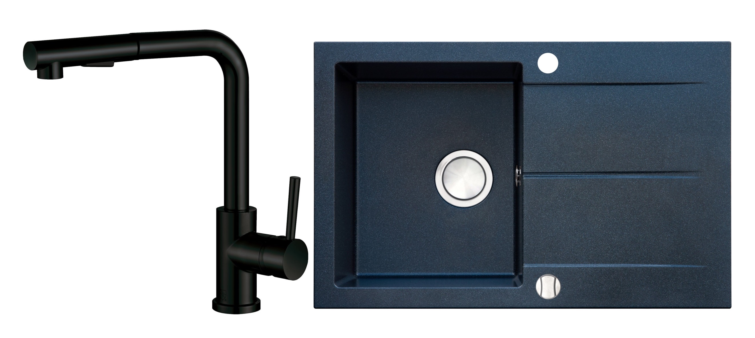 Berg Hobart zlewozmywak granitowy 78x50 cm z baterią kuchenną Porta onyx metalik/czarny mat (130231PH, BRQ1411)