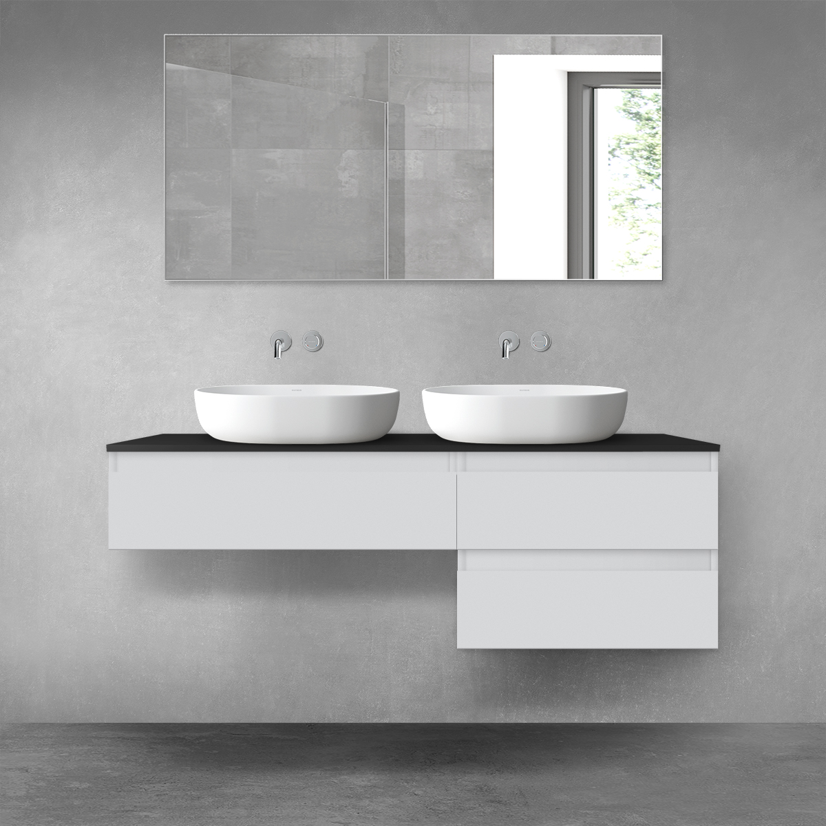 Oltens Vernal zestaw mebli łazienkowych 140 cm z blatem szary mat/czarny mat 68291700 - Wysyłka w 24h