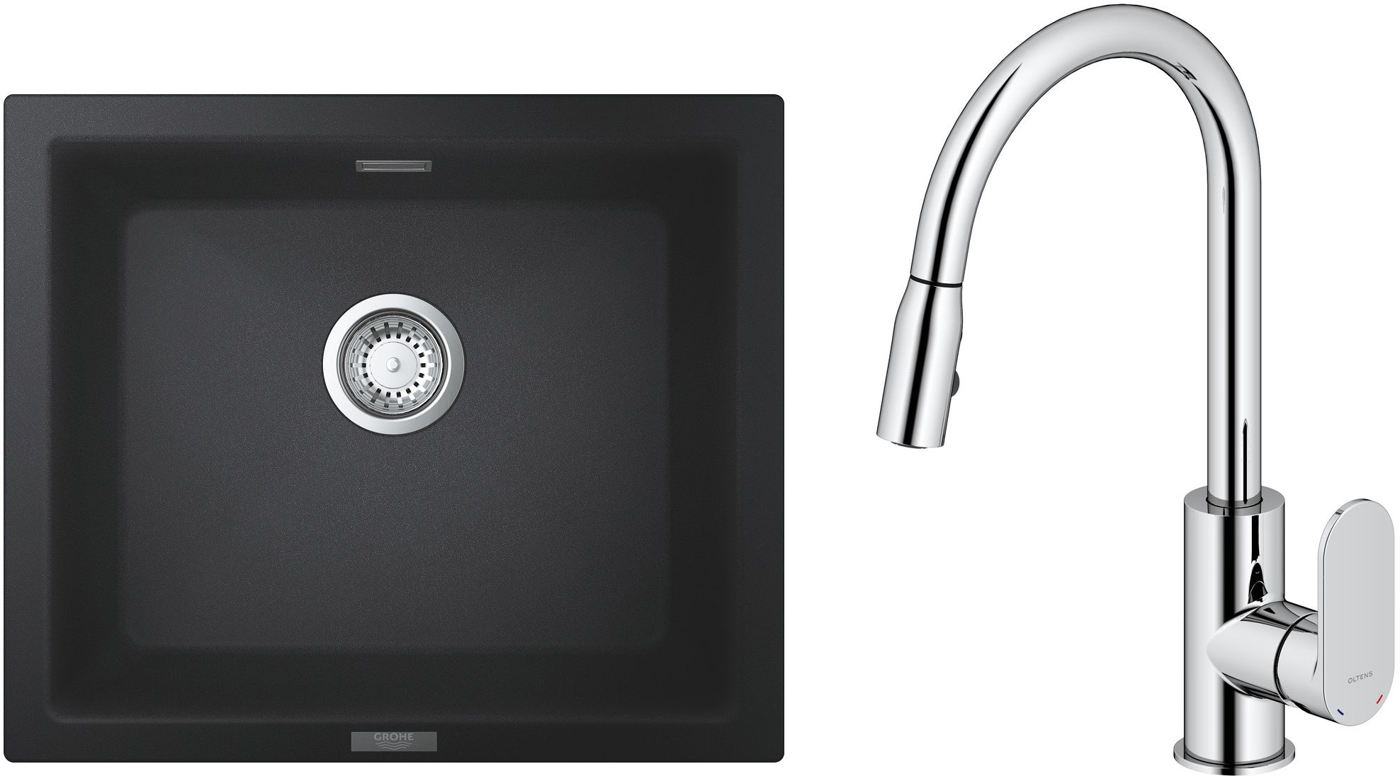 Zestaw Grohe K700U zlewozmywak granitowy 53,3x45,7 cm z baterią kuchenną Oltens Lista czarny granit/chrom (31654AP0, 35202100) - Wysyłka w 24h