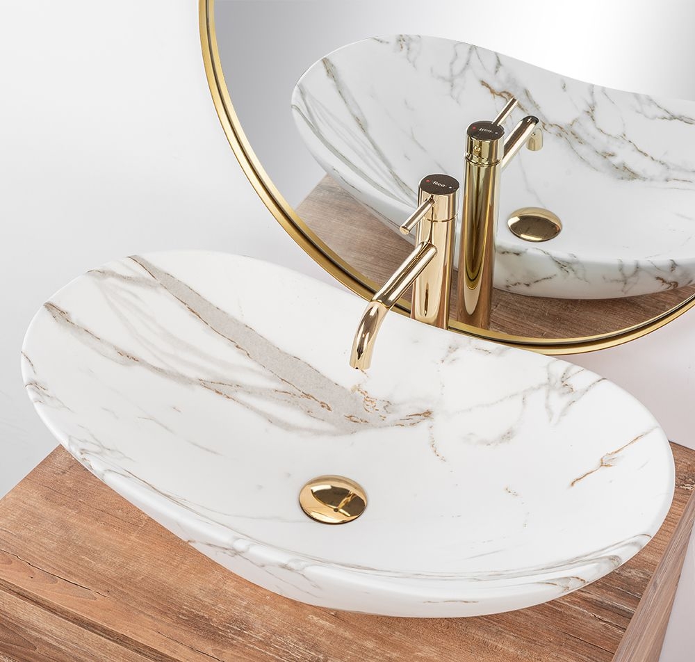 Rea Royal Lava Matt umywalka 60x36 cm nablatowa owalna kamień REA-U8598