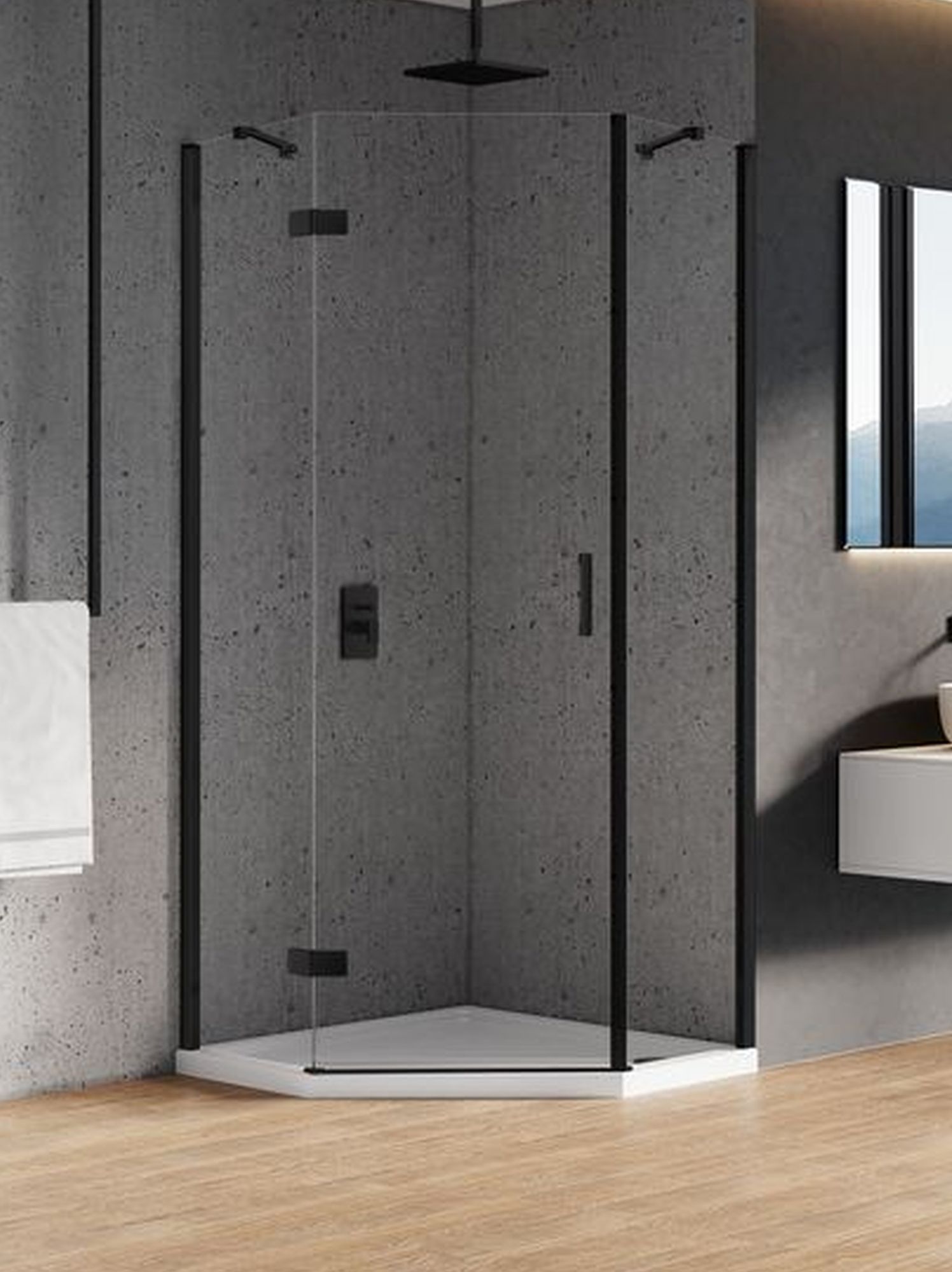 New Trendy New Azura Black kabina prysznicowa 90x90 cm pięciokątna czarny mat/szkło przezroczyste K-0667