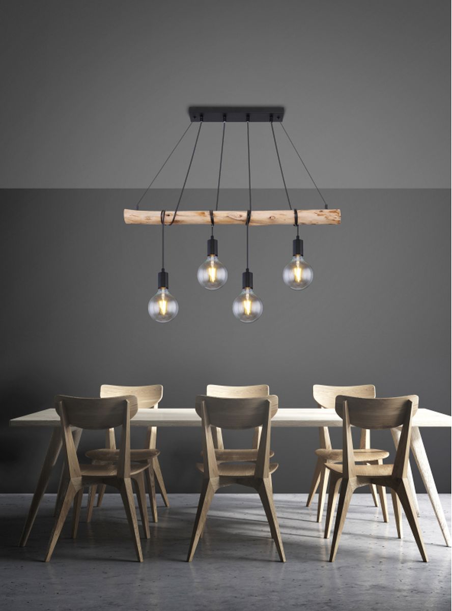 Globo Lighting Auston lampa wisząca 4x60W czarny mat/drewno 15439-4