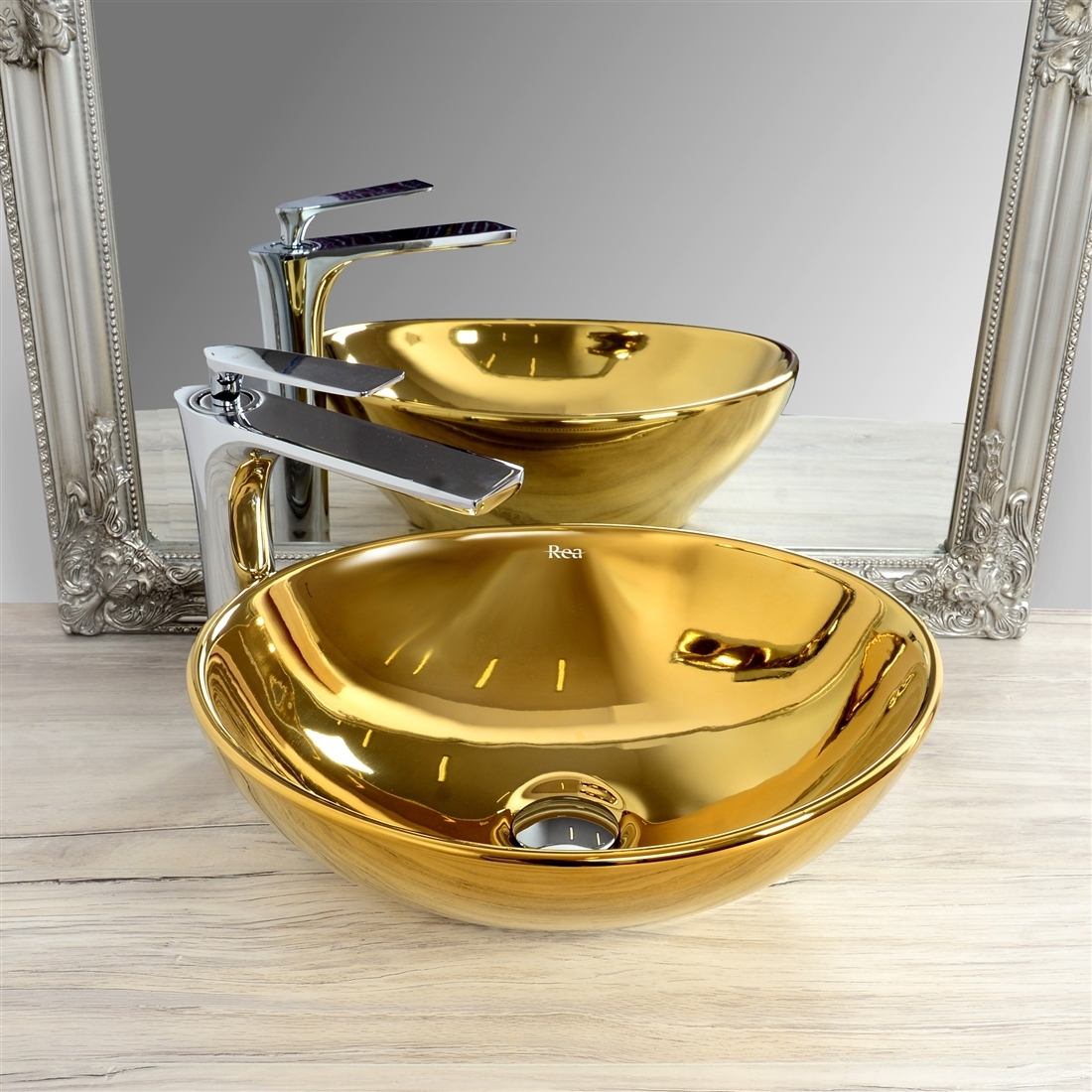 Rea Sofia Gold umywalka 41x34,5 cm nablatowa owalna złota REA-U9015 - Wysyłka w 24h