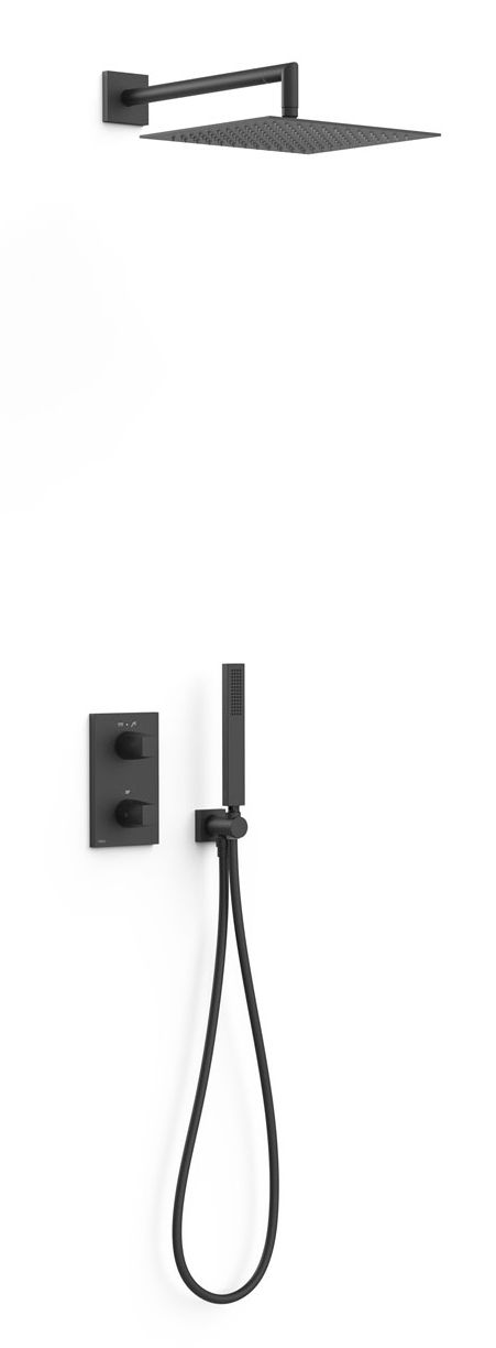 Tres Therm-Box zestaw prysznicowy podtynkowy termostatyczny z deszczownicą czarny mat 21125004NM