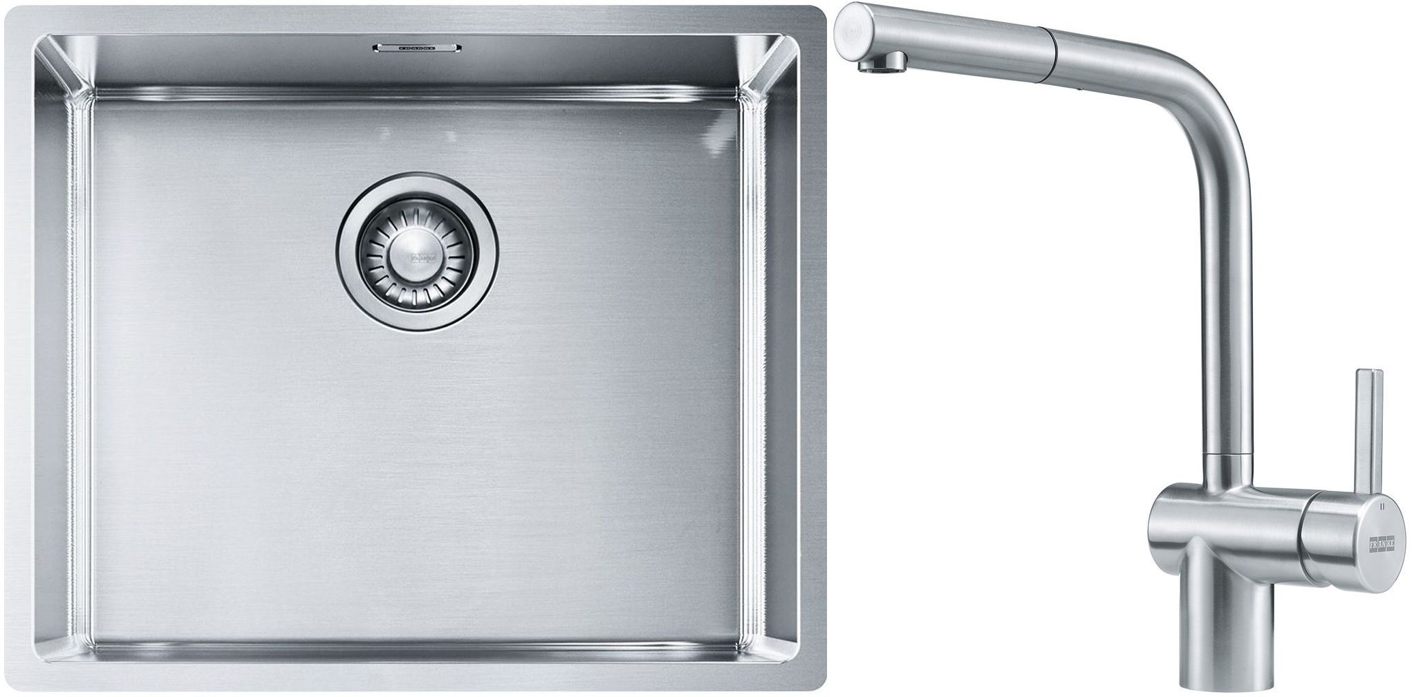 Franke Box BXX 110-50/BXX 210-50 zlewozmywak 54x45 cm stalowy z baterią kuchenną Atlas stal szlachetna (1270453656, 1150521439)