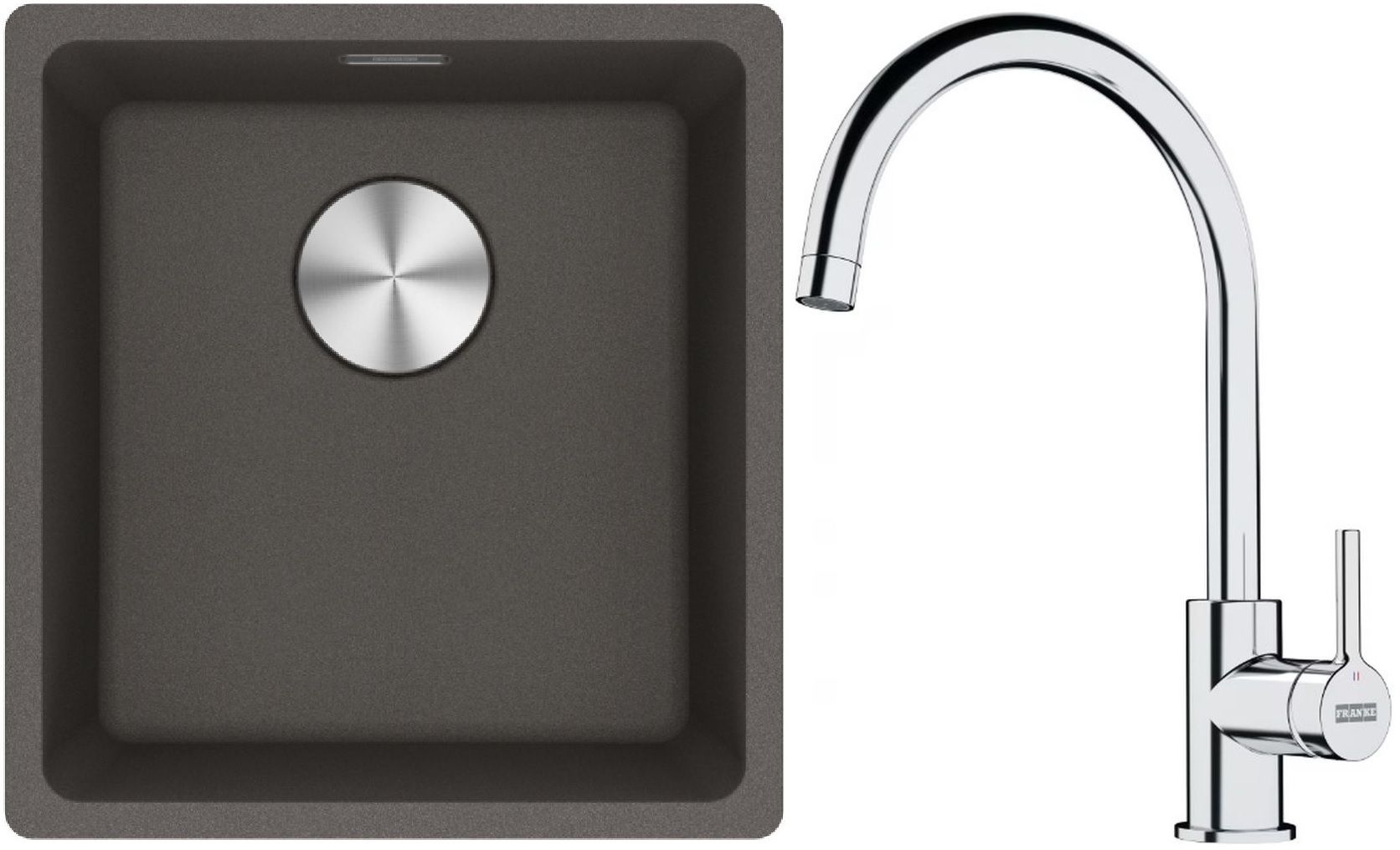 Franke Maris MRG 110-37 zlewozmywak granitowy 43x40 cm łupkowy szary z baterią kuchenną Lina chrom (1250716374, 1150693228)