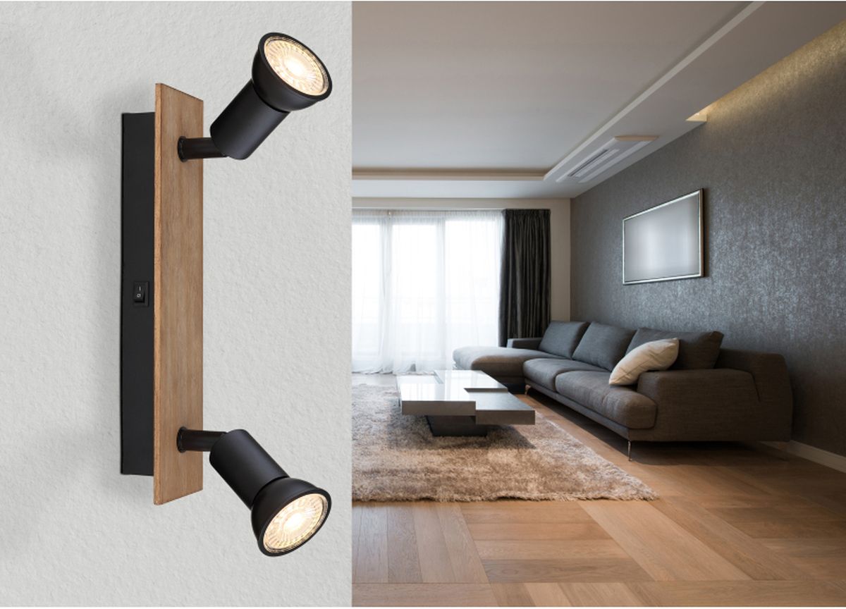 Globo Lighting Drew kinkiet 2x35W czarny mat/drewno 57998-2W