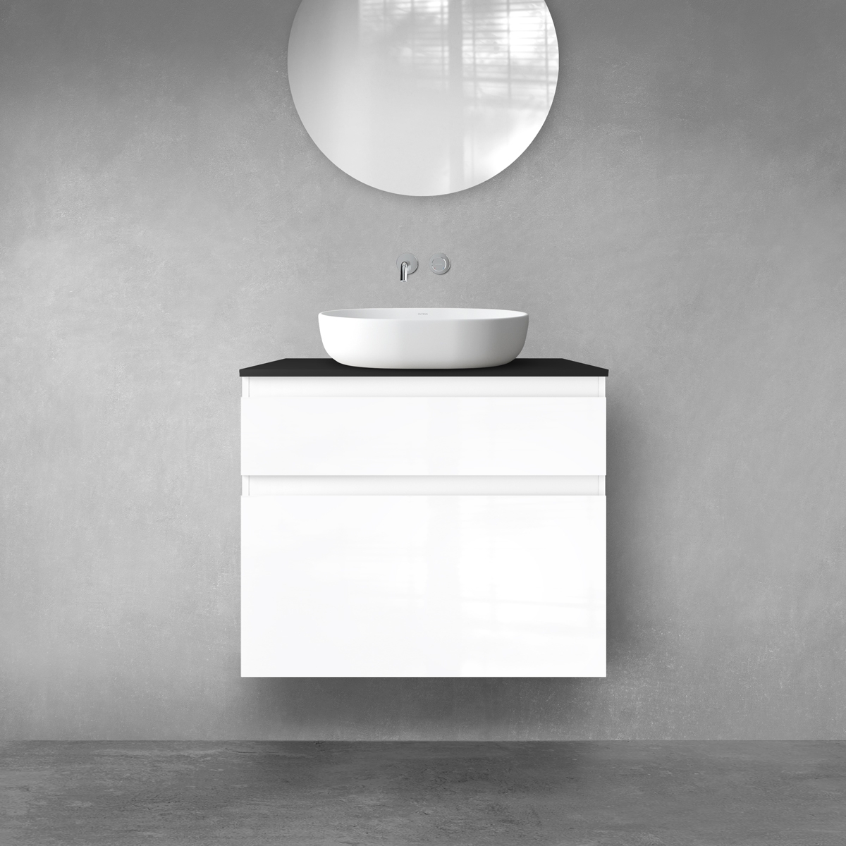 Oltens Vernal zestaw mebli łazienkowych 80 cm z blatem biały połysk/czarny mat 68231000 - Wysyłka w 24h