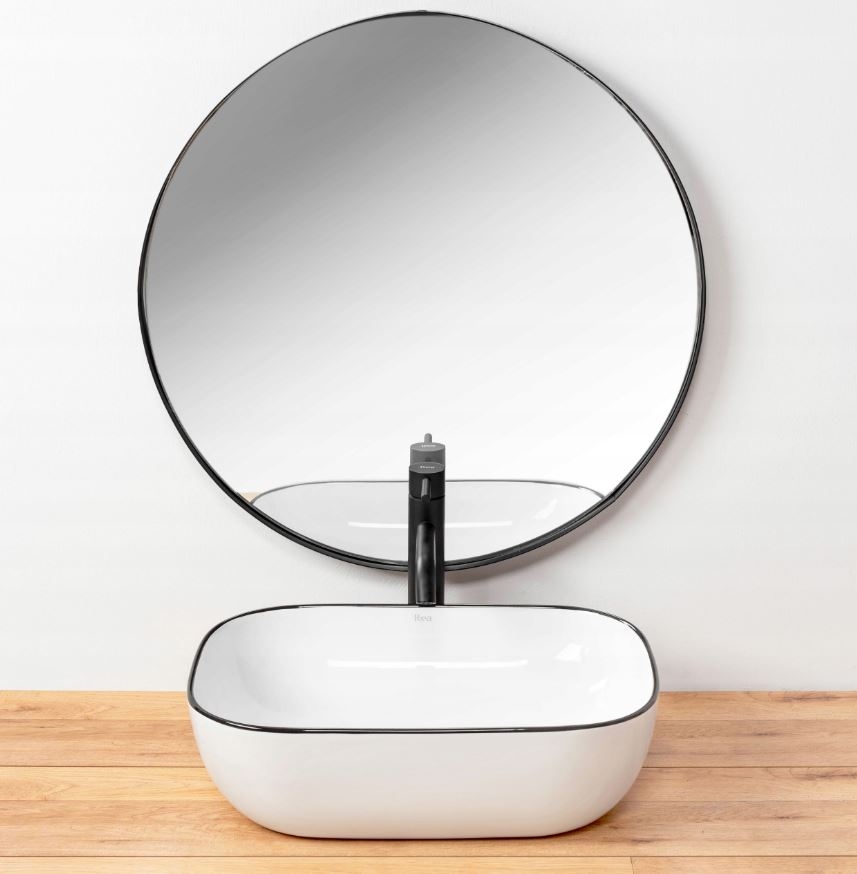 Rea Marbel umywalka 46,5x33 cm nablatowa prostokątna biała/czarna REA-U8603 - Wysyłka w 24h